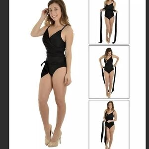 Leilani solid black size 10 wrap multiple style one piece swimsuit